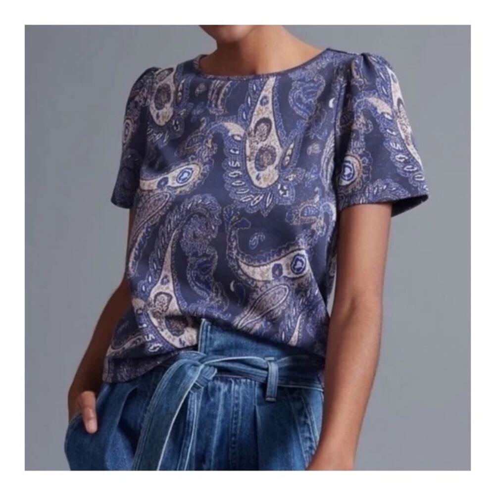 Anthropologie Demeter Paisley Shimmer Knit Lightweight Stretch Top